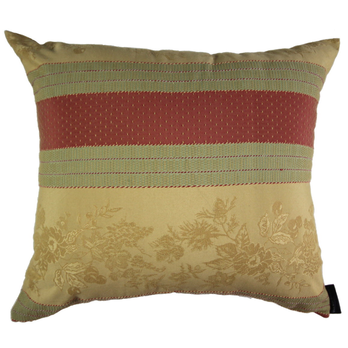 Elodie - Green, Yellow and Red Striped Floral Pillow Cover - 20x20 - 22x22 - 24x24