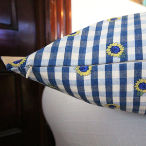 Audrey - Blue and White with Yellow Flowers Pillow Cover - 18x18 - 20x20 - Maa-Kal Boutique Canada