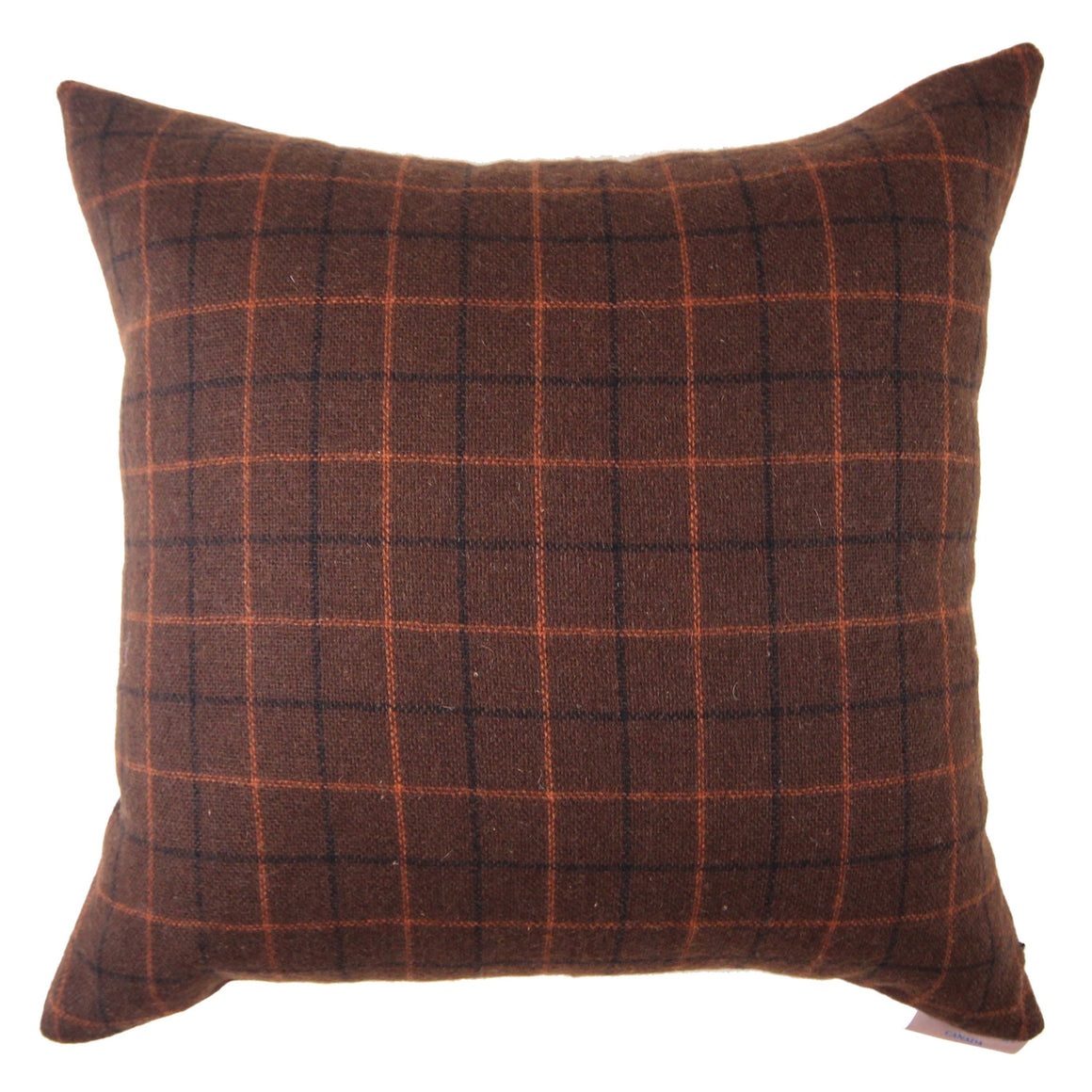 London - Brown and Orange Wool Plaid Pillow Cover - 20x20 - Maa-Kal Boutique Canada