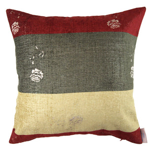 Agatha - Green, Red and Beige Large Chenille Stripped Pillow Cover - 22x22 - Maa-Kal Boutique Canada