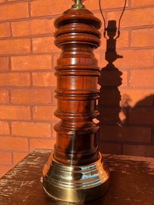 Heavy Weight Brass and Nice Dark Grain Wooden Table Lamp