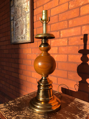 Vintage Brass and Wooden Lamp