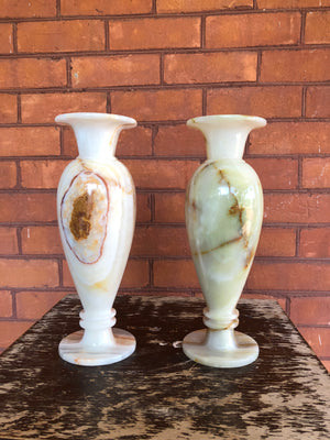 Set of 2 Vintage Onyx Stone Vases - Marble Flower Vases