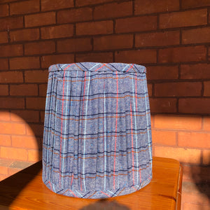 Blue Pleated Plaid Fabric Drum-Shaped Lampshade