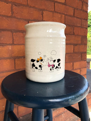 Vintage Canadian Jar/Planter with Cows Drawings