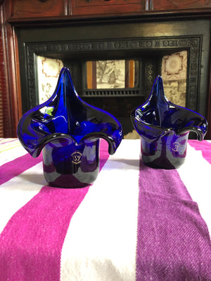 Set of 2 Blue Cobalt Polish Vases