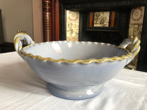 Vintage Italian Double Handled Sky Blue Bowl with Pedestal