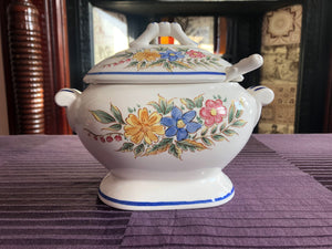 Vintage Small White and Blue Tureen