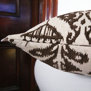 Madeline - Beige and Brown Embroidered Abstract African Print Pillow Cover - 20x20 - Maa-Kal Boutique Canada