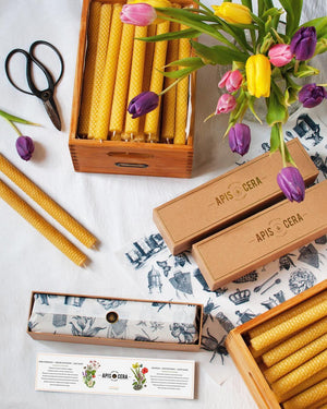 Apis Cera - Hand Rolled Beeswax Candles – Lucienne – Box of 9