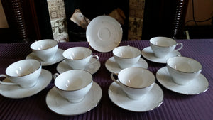 Set of 8 Noritake Japan 6441 WHITEBROOK US DESIGN PAT200484 Tea Cups and Saucers