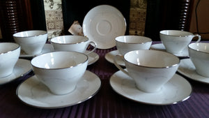 Set of 8 Noritake Japan 6441 WHITEBROOK US DESIGN PAT200484 Tea Cups and Saucers