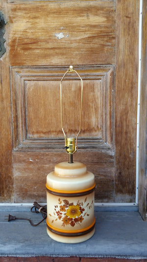 Mid Century Vintage Ceramic Floral Orange Table Lamps