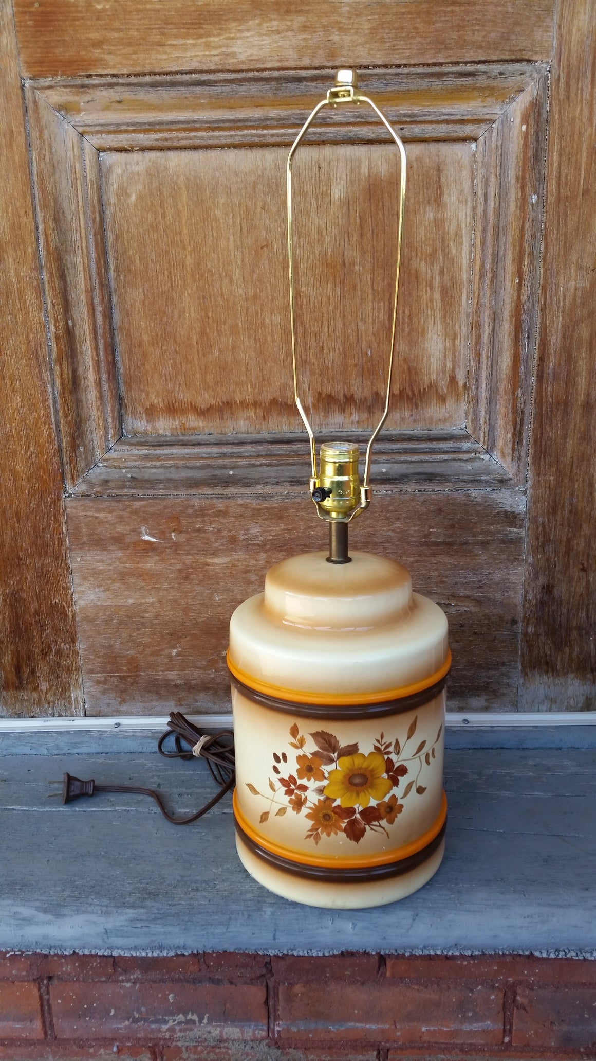 Mid Century Vintage Ceramic Floral Orange Table Lamps