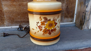 Mid Century Vintage Ceramic Floral Orange Table Lamps