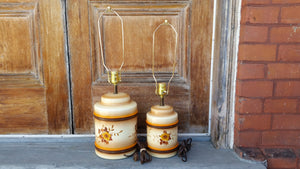 Mid Century Vintage Ceramic Floral Orange Table Lamps