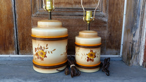 Mid Century Vintage Ceramic Floral Orange Table Lamps