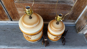 Mid Century Vintage Ceramic Floral Orange Table Lamps