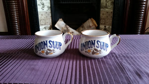 Set of 2 Vintage Festival Gres Stoneware KOREA Onion Soup Cups or Bowls with Handle