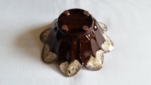 Vintage Evangeline Canada 968 Brown and Beige Scalloped Rim Ceramic Vase