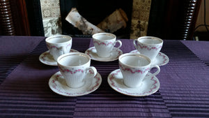 Set of 5 Vintage JLMENAU Graf Von Henneberg Porcelain Cups and Saucers