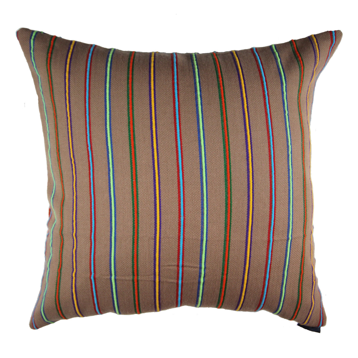 Delphine - Brown and Multicolered Striped Pillow Cover - 22x22 - 24x22