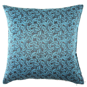Ines - Embroidered Turquoise Leaves Pillow Cover - 20x20 - Maa-Kal Boutique Canada
