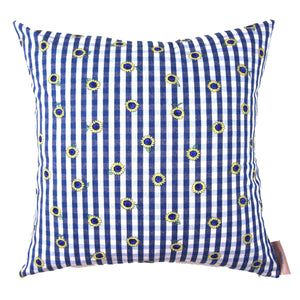 Audrey - Blue and White with Yellow Flowers Pillow Cover - 18x18 - 20x20 - Maa-Kal Boutique Canada