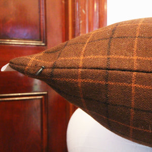 London - Brown and Orange Wool Plaid Pillow Cover - 20x20 - Maa-Kal Boutique Canada