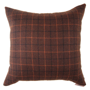 London - Brown and Orange Wool Plaid Pillow Cover - 20x20 - Maa-Kal Boutique Canada