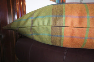 Vincent - Green, Orange, Blue Wool Plaid - 18x18 - 22x22 - Maa-Kal Boutique Canada