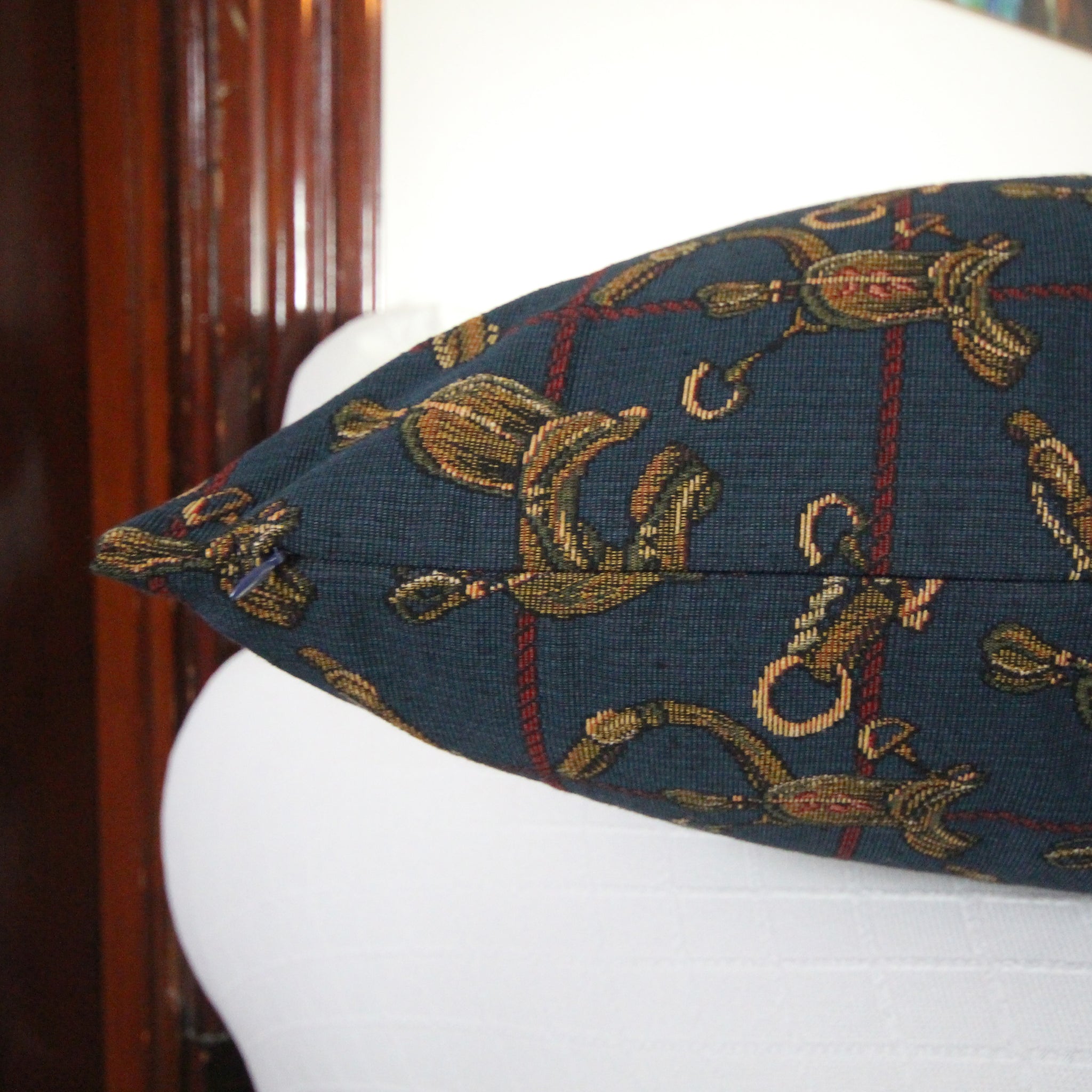 Zachary - Blue and Red Plaid with Yellow Saddles Print Pillow Cover - 20x20 - Maa-Kal Boutique Canada