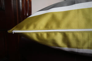 Marlyse - Green and Dark Grey Striped Pillow Cover - 24x24