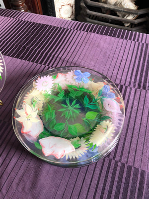 Hand Painted Clear Glass Floral Bread Plates