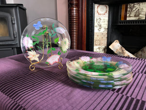 Hand Painted Clear Glass Floral Bread Plates