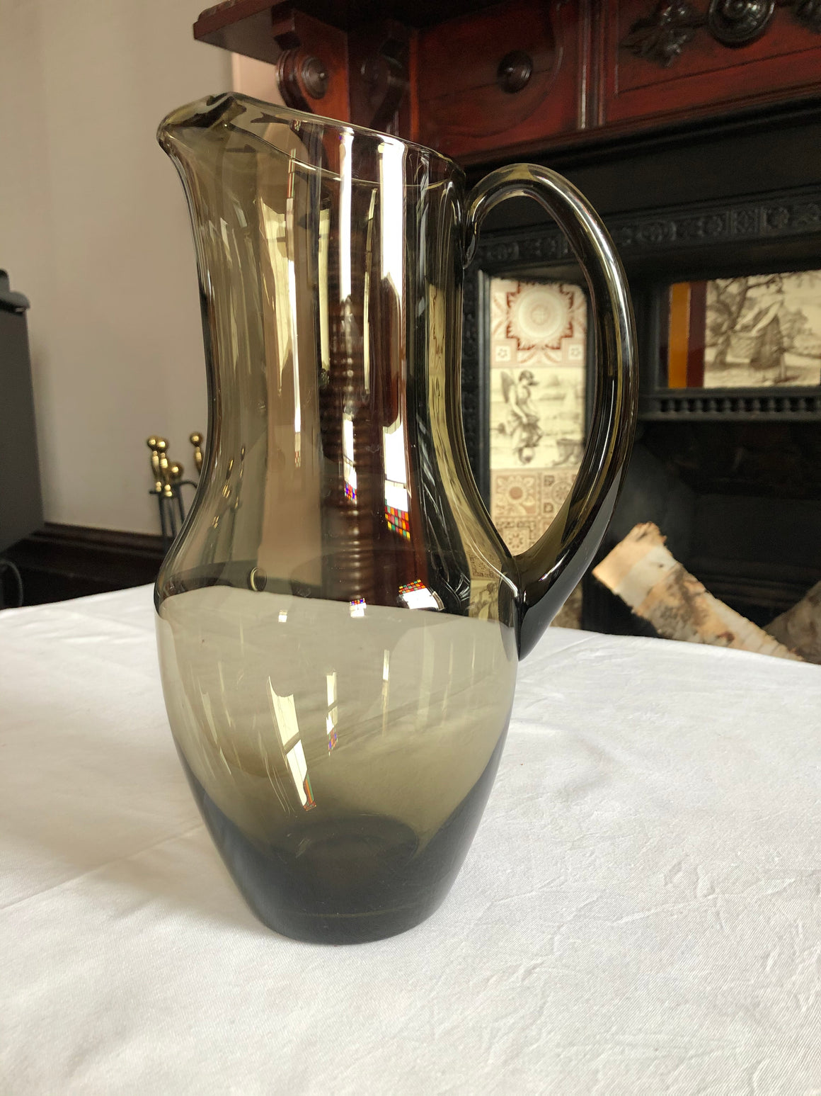 Vintage Clear Glass Beige/Gray Pitcher