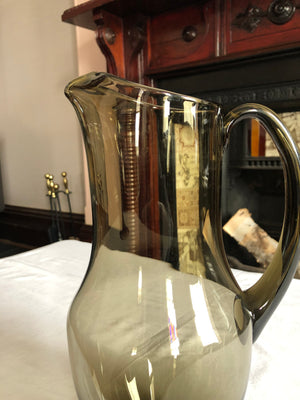 Vintage Clear Glass Beige/Gray Pitcher