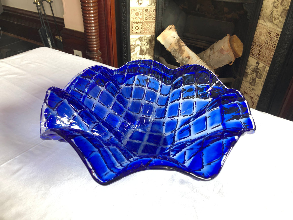 Vintage Blue Checked Large Bowl
