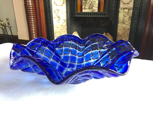 Vintage Blue Checked Large Bowl