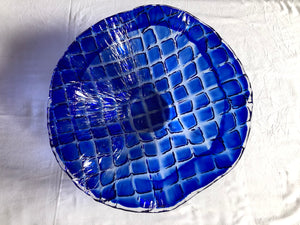 Vintage Blue Checked Large Bowl