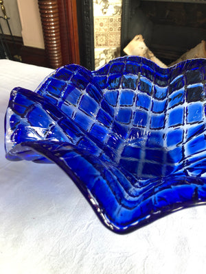 Vintage Blue Checked Large Bowl