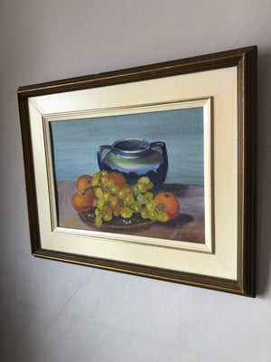 Vintage Still Life Painting - Painting of Bowl of Fruits