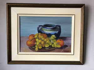 Vintage Still Life Painting - Painting of Bowl of Fruits