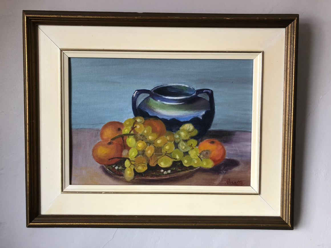 Vintage Still Life Painting - Painting of Bowl of Fruits