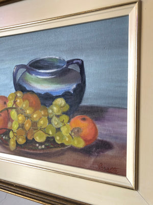Vintage Still Life Painting - Painting of Bowl of Fruits