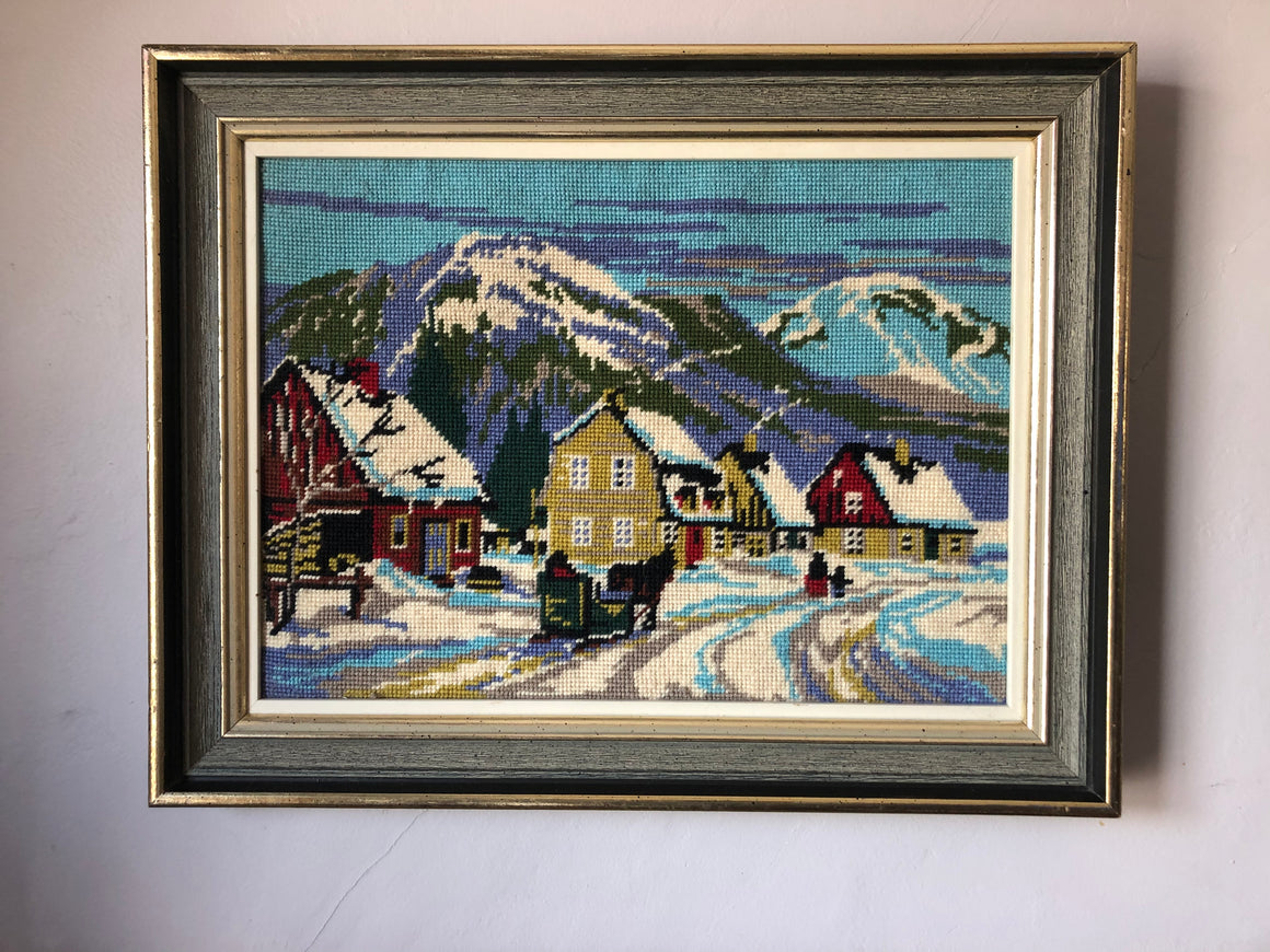 Vintage Needlepoint Art - Needlepoint Winter Scenery