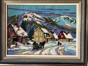 Vintage Needlepoint Art - Needlepoint Winter Scenery