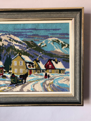 Vintage Needlepoint Art - Needlepoint Winter Scenery