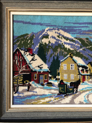 Vintage Needlepoint Art - Needlepoint Winter Scenery