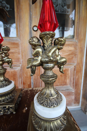Vintage Brass Cherub Hollywood Regency Table Lamps